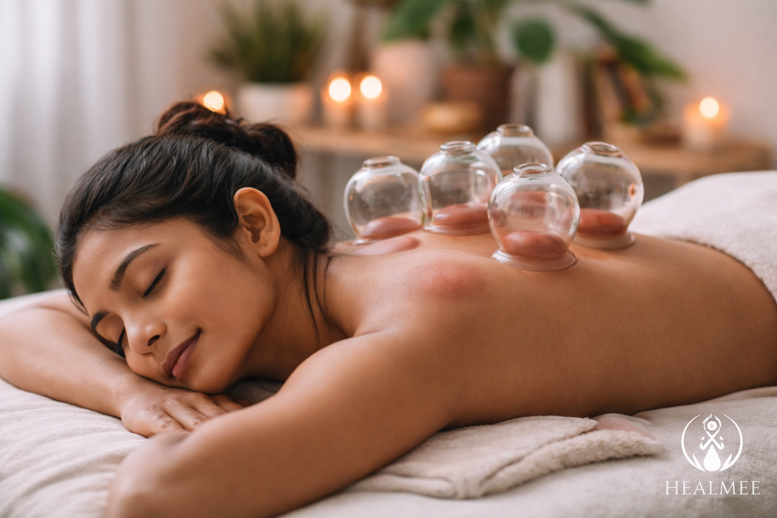 cupping therapy benefits for holistic healing and energy balance with visible cupping marks on back
