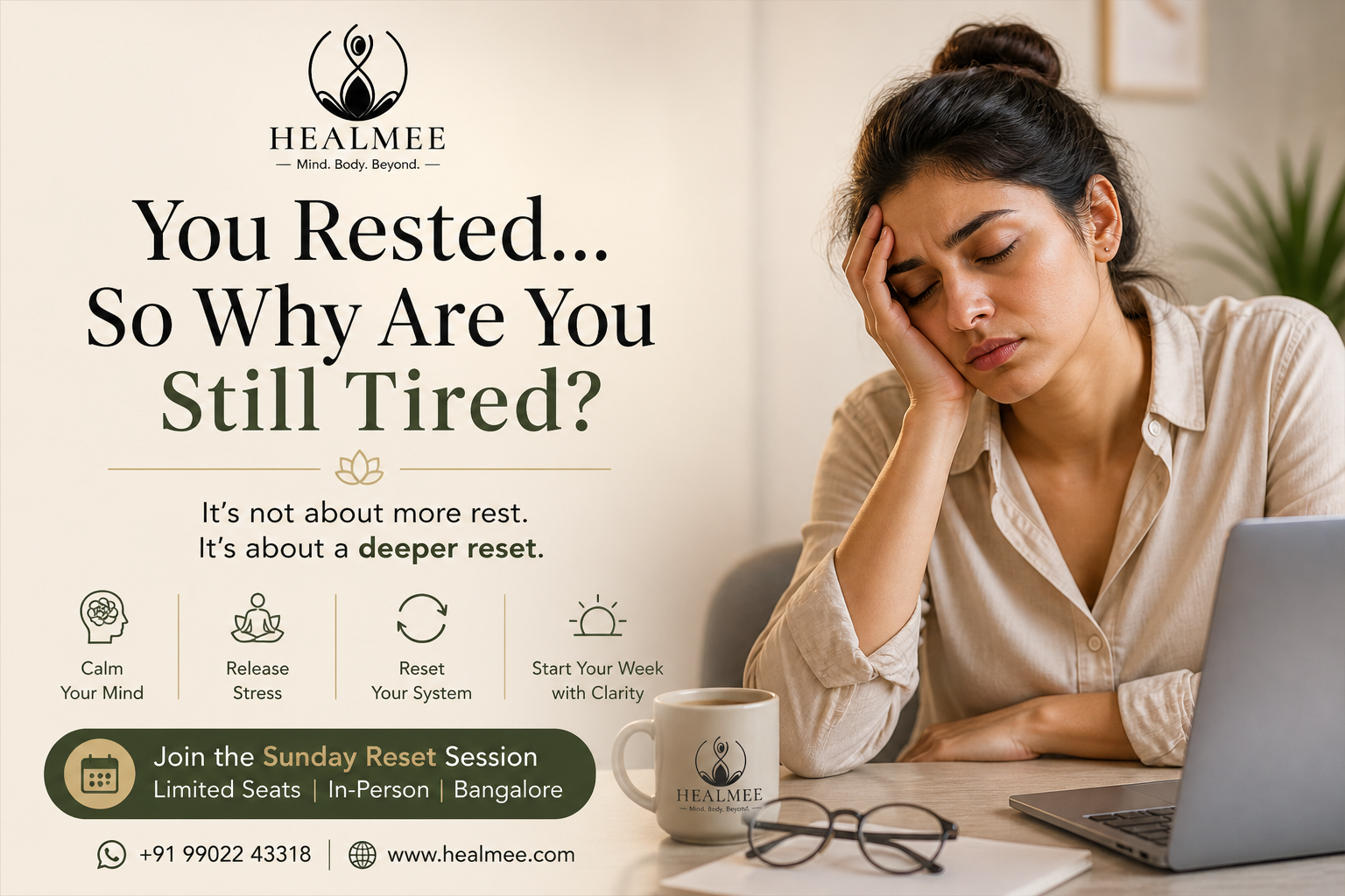 Why am I still tired after resting – woman experiencing mental fatigue and low energy despite taking time off