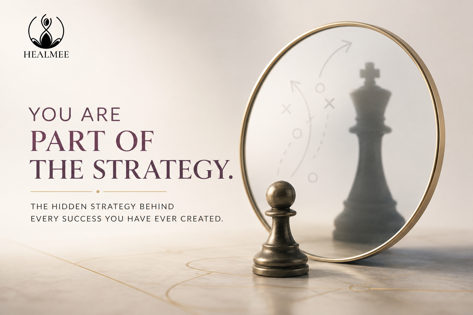 A chess pawn facing a mirror where its reflection appears as a king, symbolising success mindset, self-awareness and the hidden human strategy behind achievement.