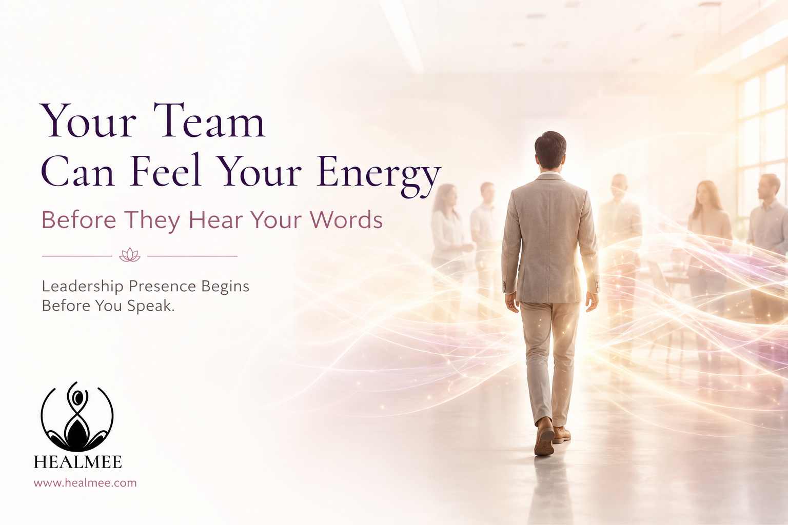 Leader entering a meeting as flowing energy illustrates how leadership presence influences a team before words are spoken.